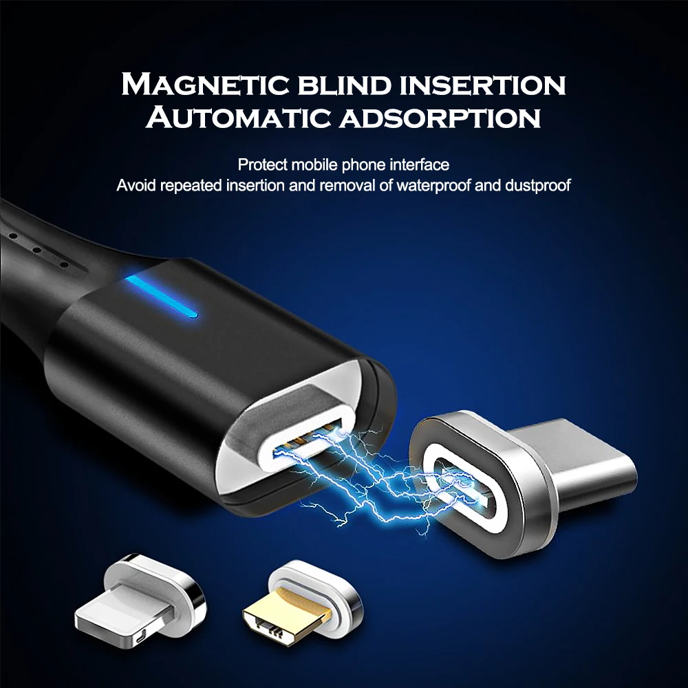 Магнитный кабель 3 А 1 м Micro USB типа C для быстрой зарядки и синхронизации данных
