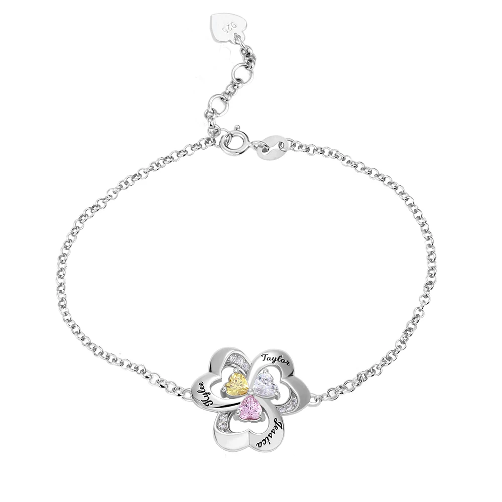 

AILIN Sterling Silver 3 Heart Bracelet For Women Girls Name Bracelets Jewelry Personalized Name and Birthstone Special Gifts