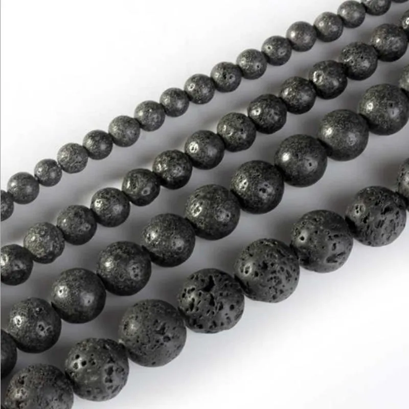 Nature Lava Stone Beads Round Volcanic-Stone Bracelets 4MM 6MM 8MM 10MM 12MM 14MM Black Color DIY Jewelry Wholesale | Украшения и