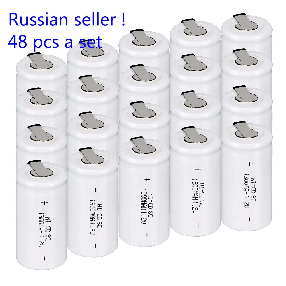 Российский продавец! Аккумуляторная батарея Sub C SC 1 2 в 1300 мАч Ni-Cd NiCd 48 шт. белый