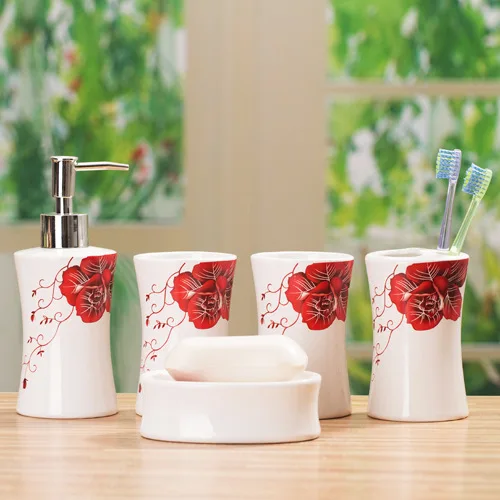 Пять частей красная роза керамический набор для ванной комнаты туалетные