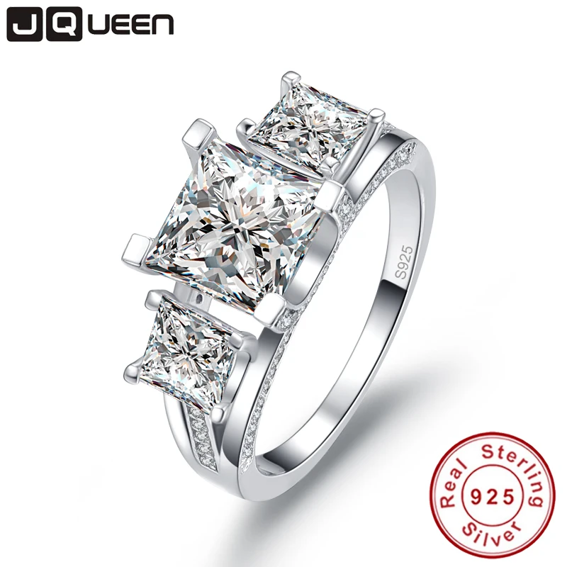 Jqueen стерлингового серебра 925 Роскошные свадебные Юбилей Обручение Ring 2.5 ct Ювелирные изделия 3 Камни anillos Mujer серебряное кольцо