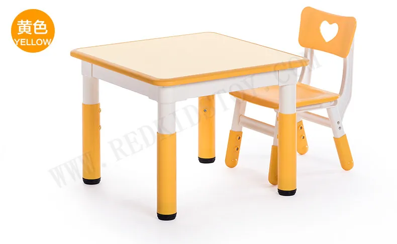 

New!!! Height Adjustable Children Plastic Square Table With One Chair Kindergarten Nontoxic Kids Furniture CH2605