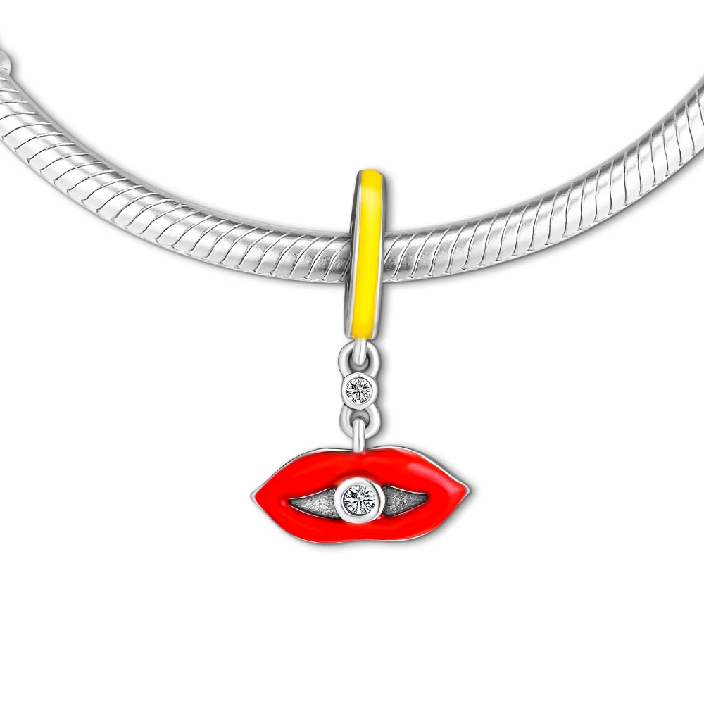 

Fits for Pandora Charms Bracelets Glamour Kiss Beads with Red Yellow Enamel 100% 925 Sterling Silver Jewelry Free Shipping