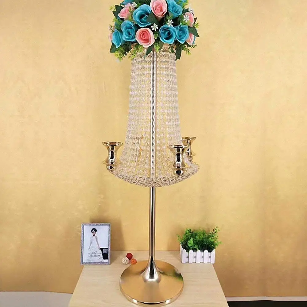 S Gold Candelabra Centerpieces 30.3 Inches Elegant Candlestick With Crystal Pendants Home Decor