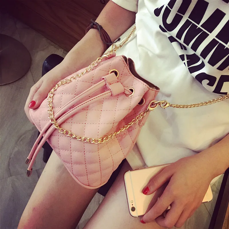 Корейская версия новой 2016 Пакета(ов) Drawstring ведро мешок цепи Мини Lingge Плеча Сумки |