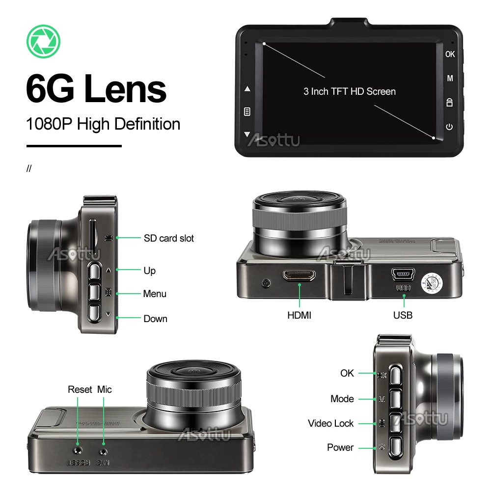 3-дюймовый Видеорегистраторы для автомобилей 1080 P FHD 170 градусов Широкий формат