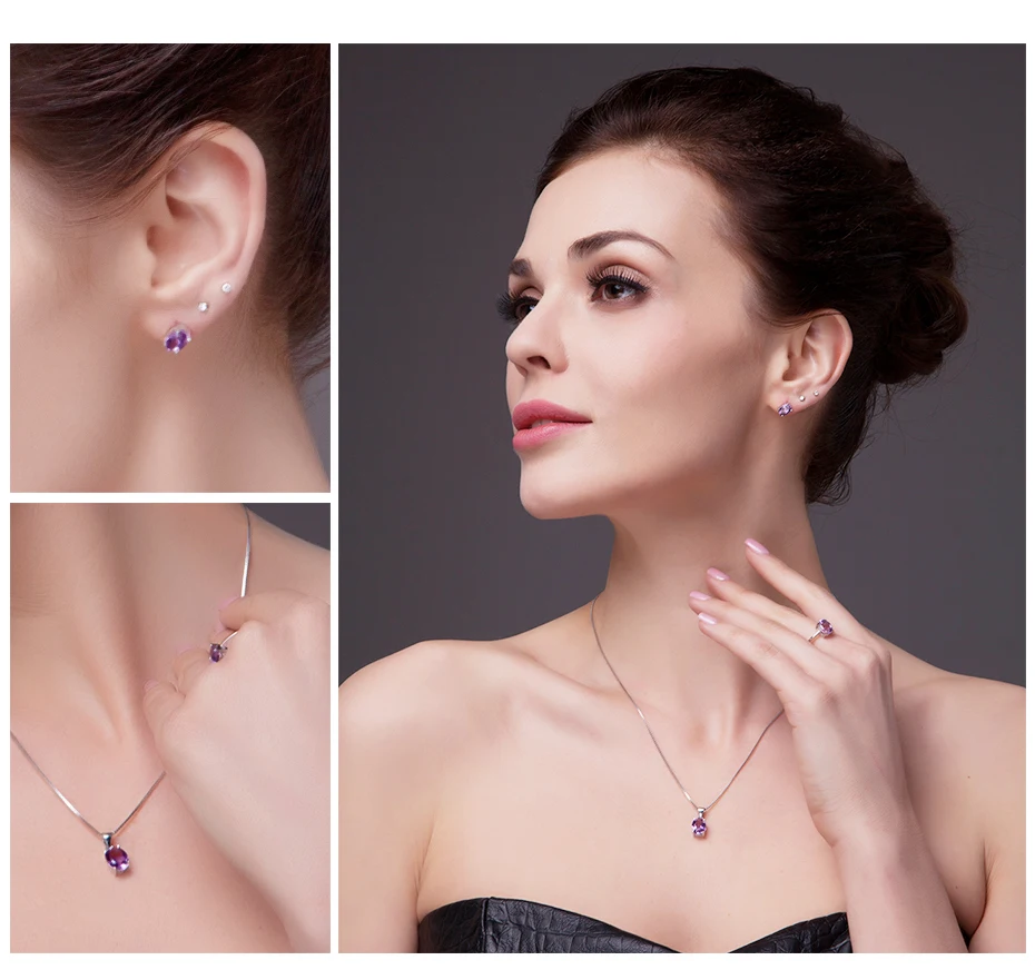 Jewelrypalace Овальный 4.2ct природных драгоценных камней аметист Серьги кулон Цепочки и