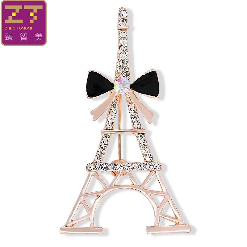 Zhen томоми Простые Романтические пирсинг Эйфелева башня Стразы значок корсаж