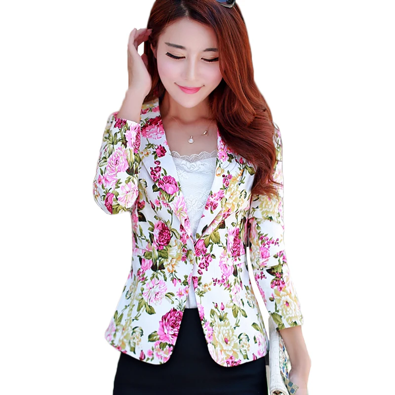 Женский короткий тонкий темпераментный костюм 2018 Весенняя мода цветочный принт