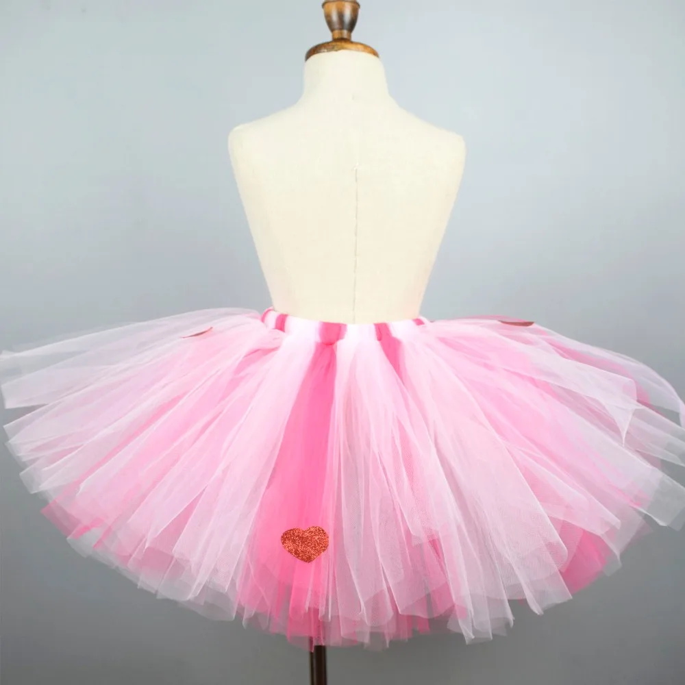Lovely Pink with Red Glitter Heart Tutu Skirt Baby Girls Fluffy Tulle Tutus Kids Birthday Party Valentine's Day Costume | Детская