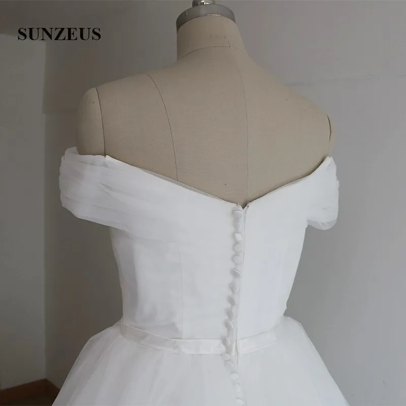 

Boat Neck A-Line White Tulle Wedding Gowns Simple Vestidos Novia Bridal Long Country Wedding Dresses 2019 Newly S858
