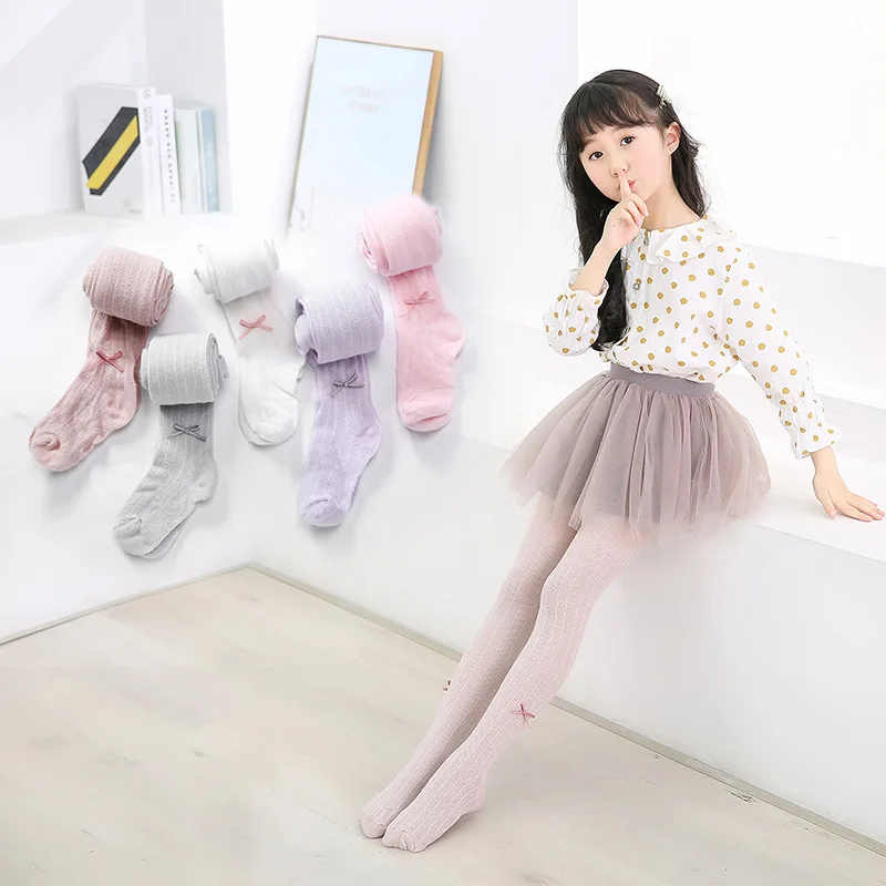 2019 летние и осенние хлопковые тонкие сетчатые колготки с бантом для девочек