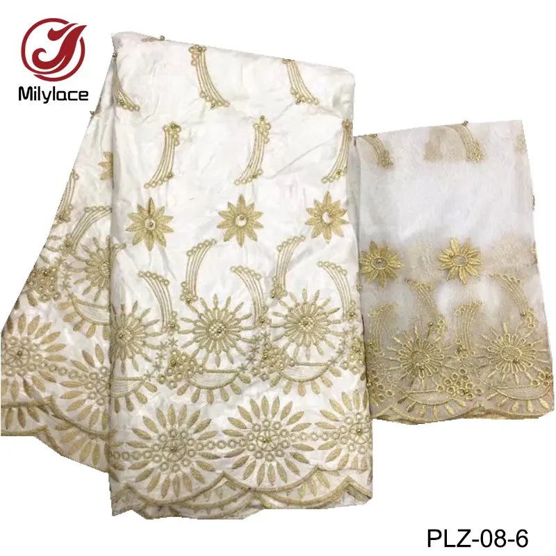 

Embroidery african bazin fabric with beads design hot selling tulle lace fabric nigerian guinea fabric for dress PLZ-08
