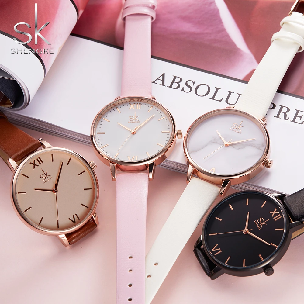 Часы Shengke женские кварцевые с кожаным ремешком 2017|watch for|watch for womenwatches women brand |