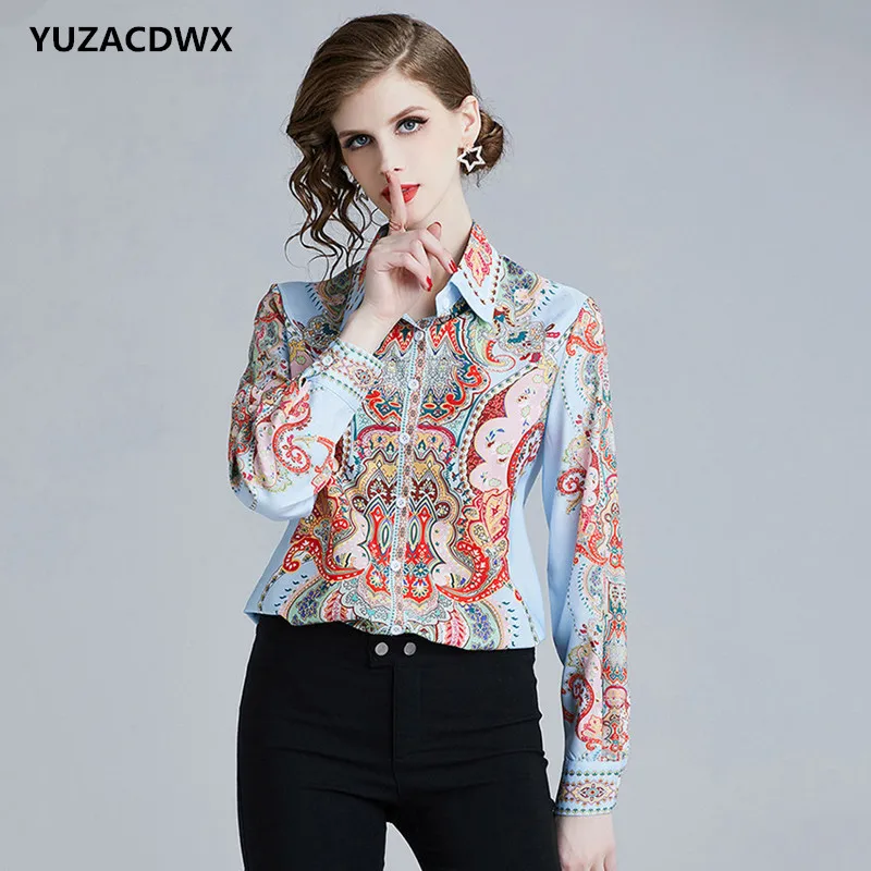 Фото Женская рубашка с длинным рукавом YUZACDWX винтажная блузка принтом в стиле ретро