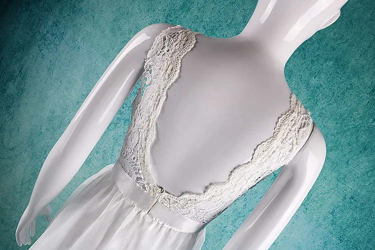 White Lace Women Chiffon Vintage Party Dress V-Neck Floor -Length Sleeveless Real/Original Photos Custom Made Dresses Vestidos | Женская