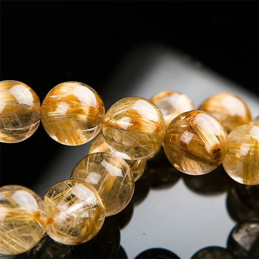 14.5мм Естественный Золотой Rutilated кварцевых кристаллов Четкие круглые бусины