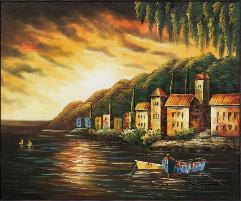 Kopen Moderne Zee Landschap Decoratieve Kunst Olieverf Muur Schilderen Op Canvas Kustlijn Zonsondergang Ii 100% Hand Geschilderd Kunstwerk