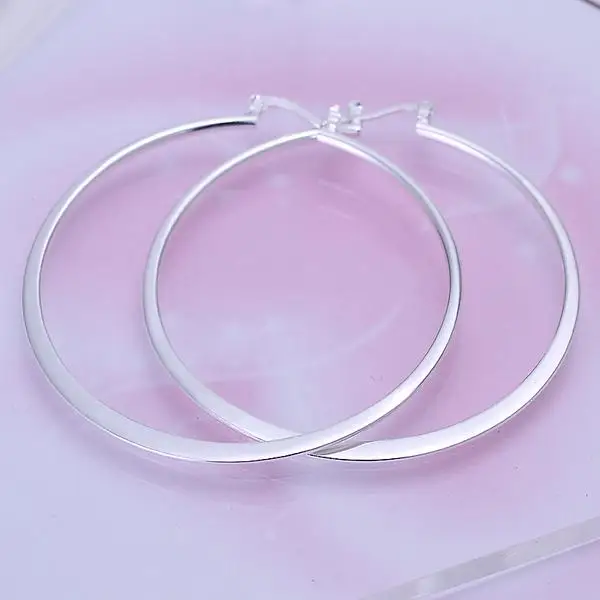 Большие круглые серьги 5 см Модные посеребренные креольные кольца серьги-кольца