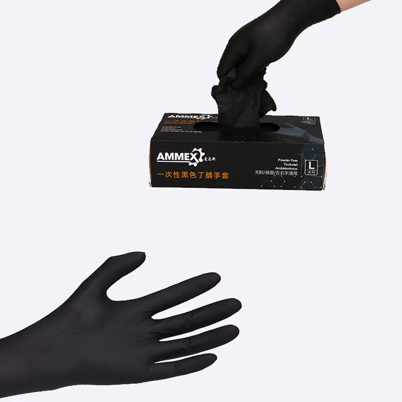 

AMMEX CPNBC Disposable Work Gloves Black 100pcs/Box Nitrile Non-Slip Waterproof Boxed Tattoo Laboratory Chemistry Protective