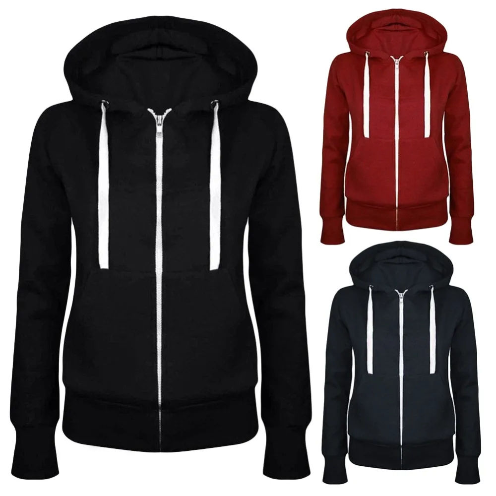 Толстовка с капюшоном женская повседневная однотонная на молнии|women hoodies
