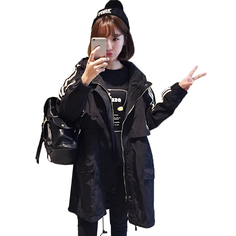 Новинка 2017 Женское пальто с капюшоном весна осень тонкий Тренч в стиле Харадзюку