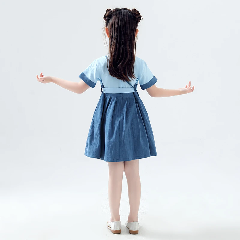 Chinese Style Blue Folk Dance Costume Kids Hanfu Clothes Girls Ancient And Traditional Tang Suit Wear DQL477 | Тематическая одежда