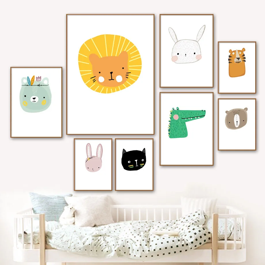

Cartoon Bear Lion Rabbit Cat Bear Wall Art Canvas Painting Nordic Posters And Prints Animals Wall Pictures Kids Room Home Decor