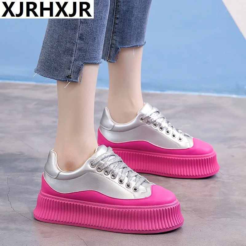 XJRHXJR/ весенняя женская обувь на плоской подошве; кроссовки на платформе 6 см; слипоны на плоской подошве; женские лоферы; мокасины; повседневная женская обувь с толстой мягкой подошвой
