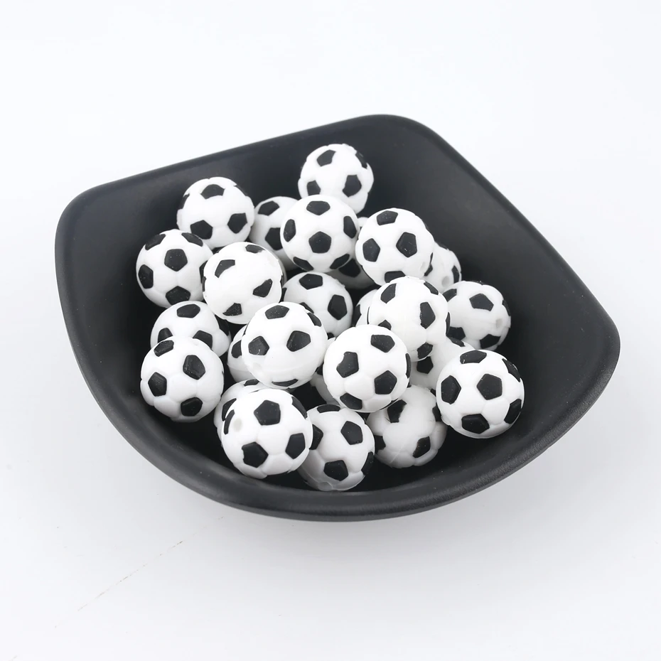 Bite Bites 5PC Cute Football Shaped Silicone Beads 15mm DIY Jewelry Accessories Necklace Made Soccer Food Grade Baby Teether