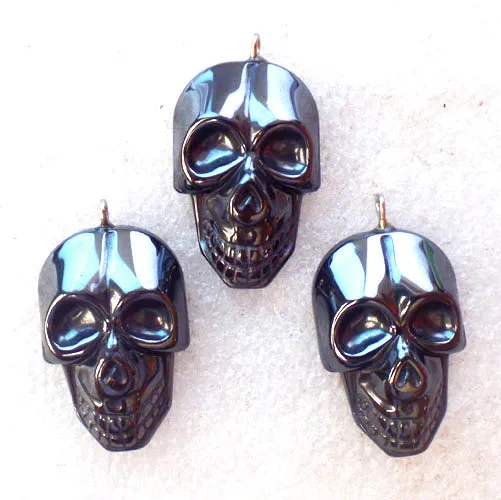 (3 шт./лот) оптовая продажа натуральный резной гематит Череп Кулон из бисера 38x21x8