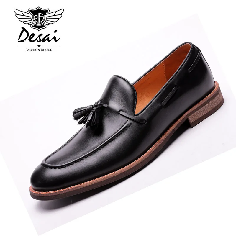 

DESAI 2021 Mens Street Fashion Tassel Loafers Genuine Leather Formal Shoes Men Wedding Party Business Dress Casual Footwear