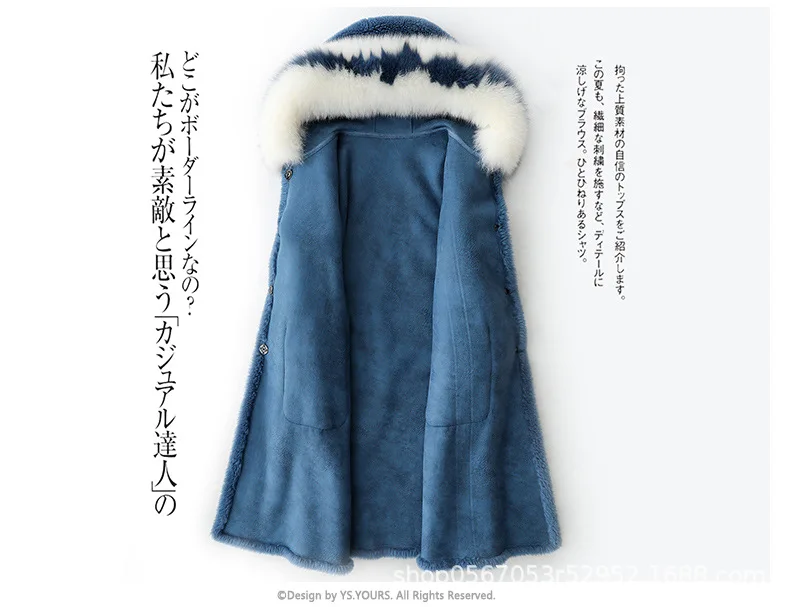 Женское пальто из натурального меха, Овечья овчина, корейское зимнее пальто, теплая куртка, Воротник из лисьего меха, с капюшоном, Abrigos Mujer Invierno 896009 YY469