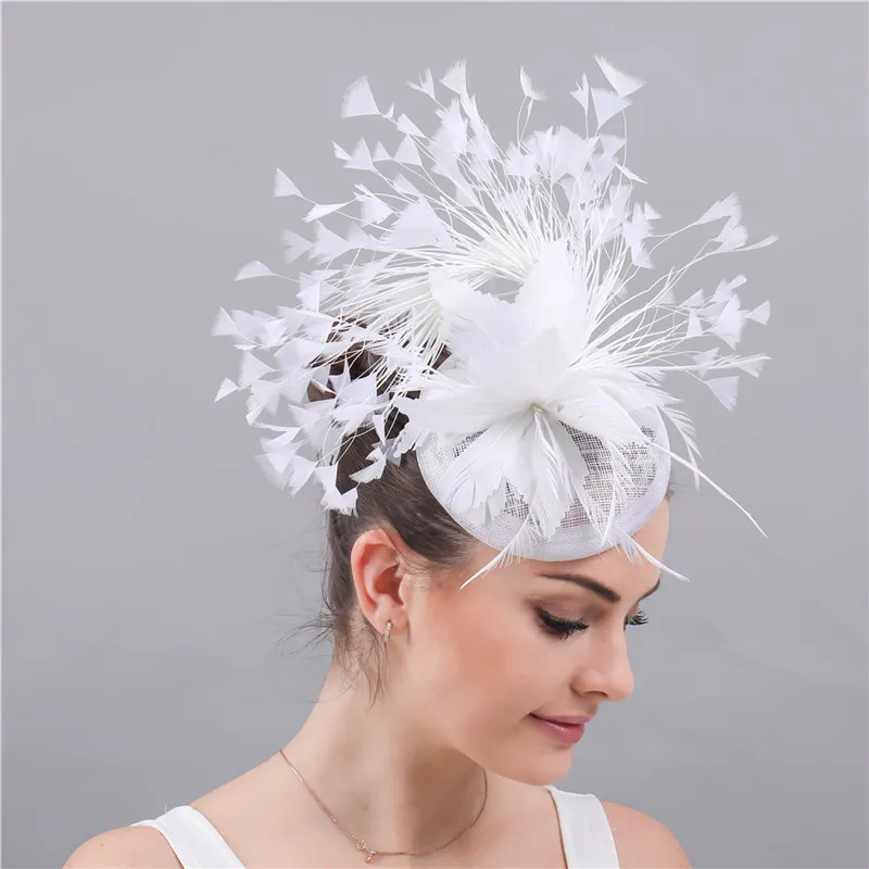 

Sinamay Fascinators Feathers Hats Chapeau Fashion Elegant Women Hair Fedora Accessory Ladies Party Tea Race Headwear with Clips