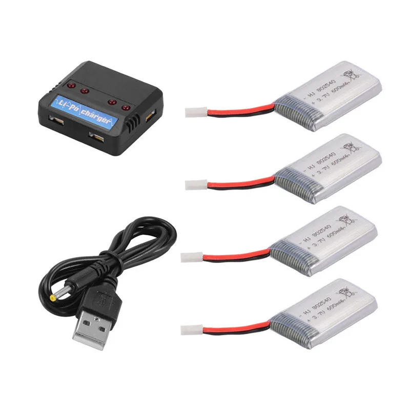 4 шт. аккумулятор 3 7 В 600 мАч + USB зарядное устройство для дрона Syma X5C X5SC X5SW BC685