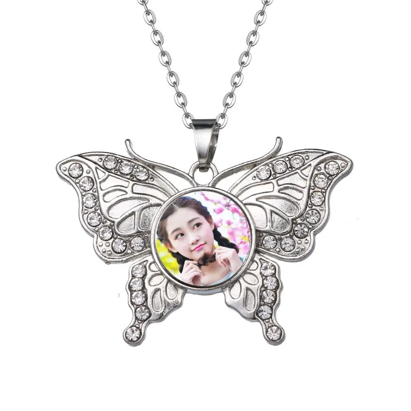 

lady necklaces pendants for dye sublimation Butterfly button necklace pendant hot transfer blank material custom gift