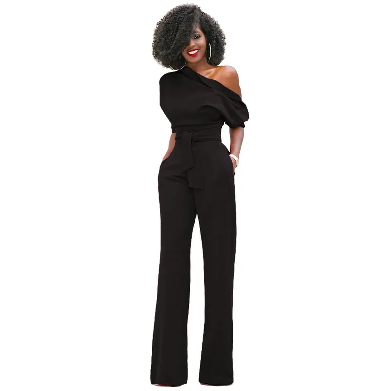 2018 Autumn New Fashion Off the Shoulder Elegant Jumpsuits Women Plus Size Rompers Womens Short Sleeve Female Overalls | Женская одежда