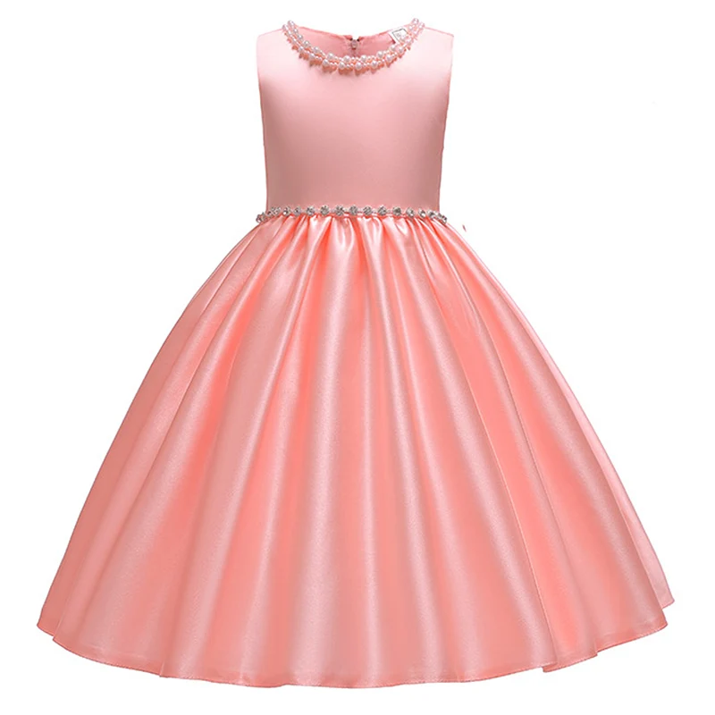 Праздвечерние чное шелковое атласное платье с цветами для девочек официальное