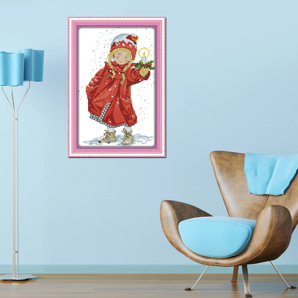 Joy sunday figure style Christmas candle easy cross stitch kits modern embroidery painting by hand make | Дом и сад