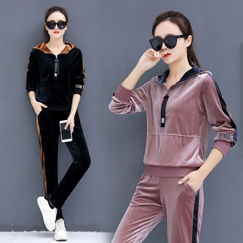 Спортивный костюм женский осенне-зимний Золотой бархатный корейский свитер с