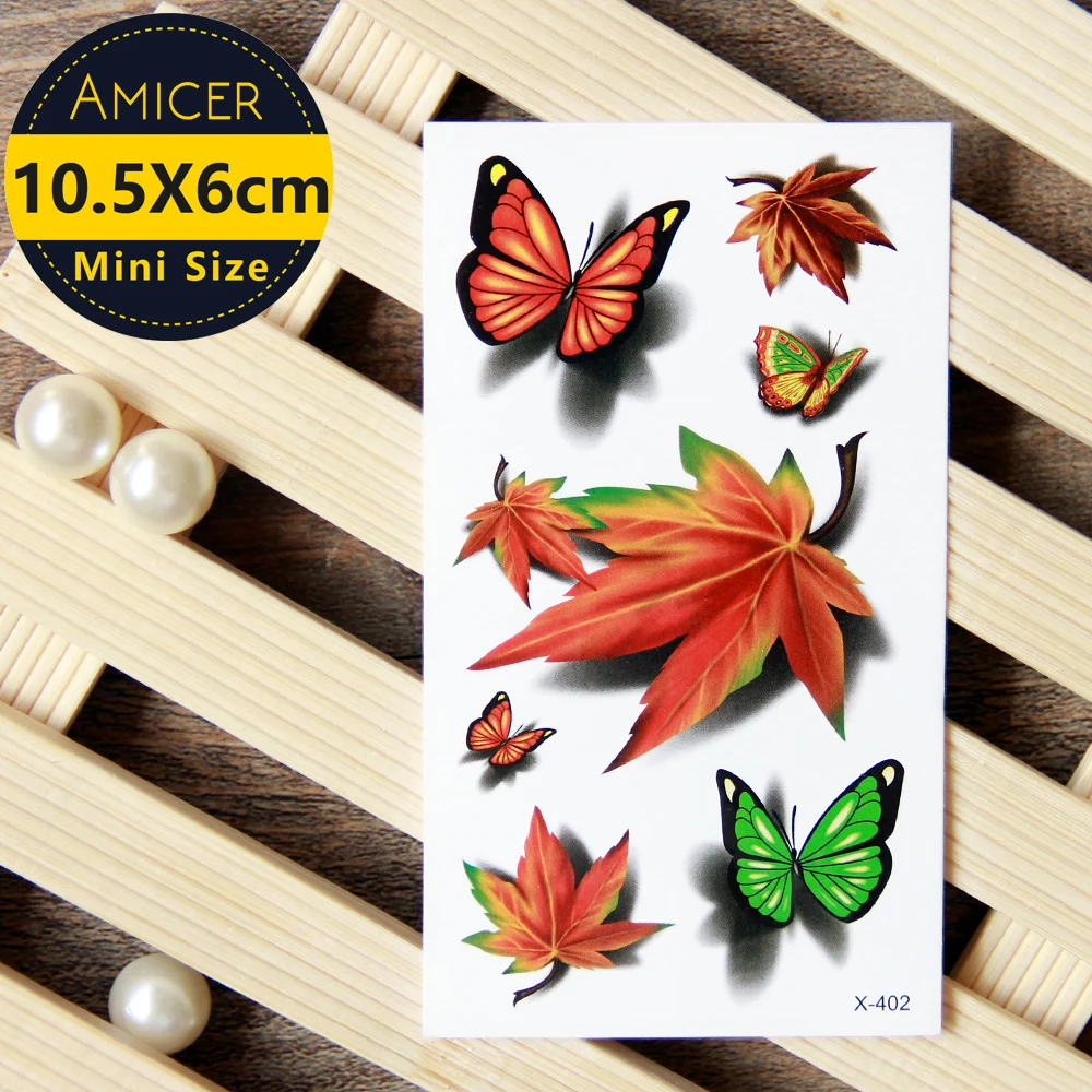 

Waterproof Temporary Tattoo Sticker 3D Tattoo Maple Leaves Butterfly Water Transfer Fake Tattoo Flash Tattoo For Men Women Girl