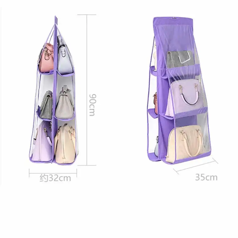 6 Pocket Hanging Handbag Organizer for Wardrobe Closet Clothes Storage Bag Door Wall Clear Sundry Shoe Home Hanger Pouch | Дом и сад