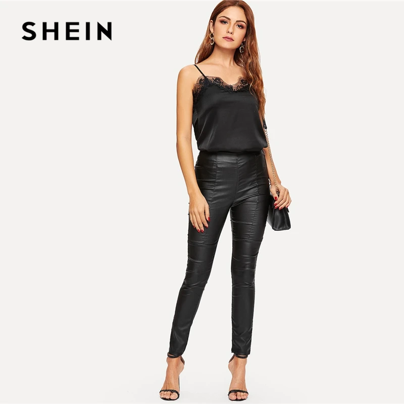 SHEIN Топ На Бретелях С Кружевной Отделкой Гламурный Кружевной Топ, Элегантный Топ С Ажурной Отделкой