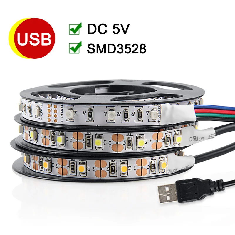 SMD3528 USB Светодиодная лента 5 в пост. Тока RGB с 3 клавишами мини-пульт дистанционного