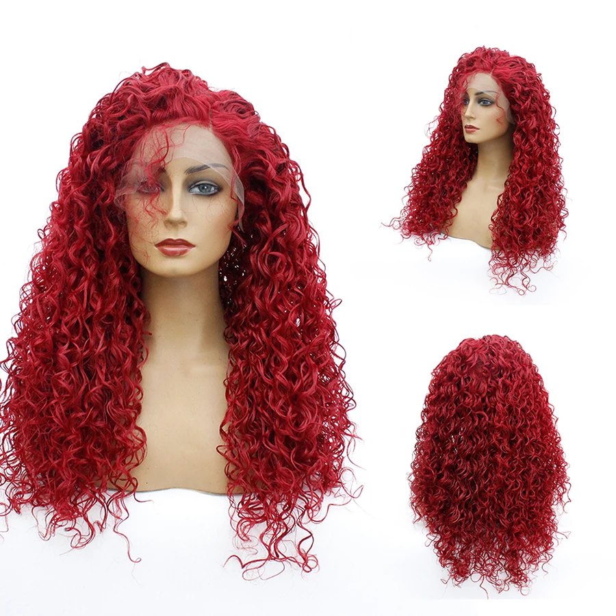 Омбре синтетические вьющиеся парик с челкой кружевом спереди для черных женщин