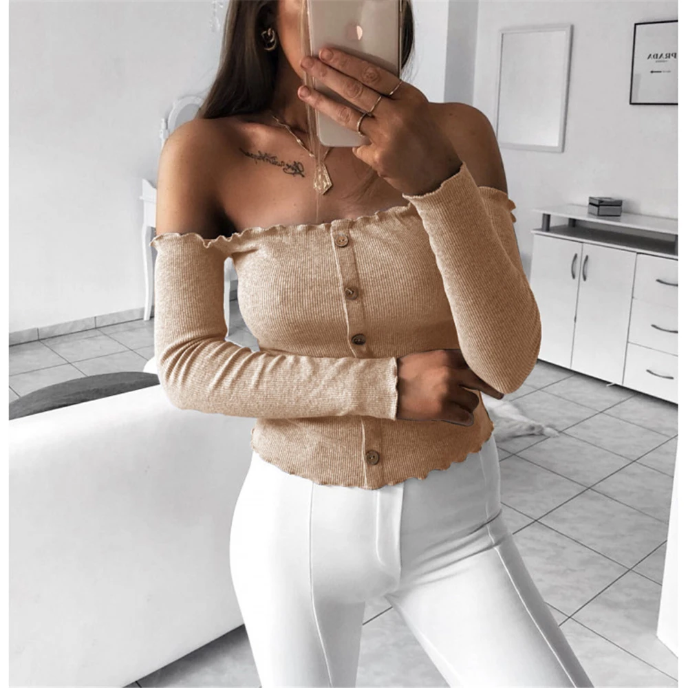 Осенне зимняя Дамская обувь свитеры для женщин пикантные с открытыми плечами