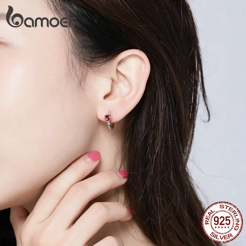 BAMOER подлинные 925 пробы Серебряное сердце кубические серьги-кольца с цирконом для женщин мини серьги-обручи анти-аллергические девушки Gits BSE084
