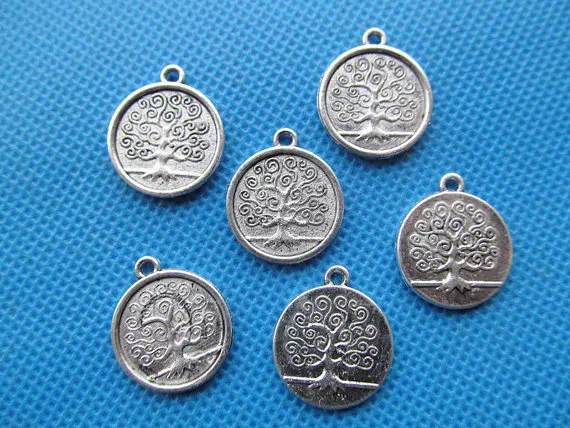 100pcs 15mm Antique Silver tone/Antique Bronze Filigree Lucky Wish Tree of Life Round Pendant Charm/Finding,DIY Accessory