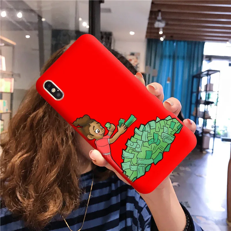TPU Funny Black Head Girl Phone Case Make Money Not Friends Women For iPhone 11Pro Max X XR XS 8 7 6s Plus Candy Red Silicone Cover - Цвет: TPU